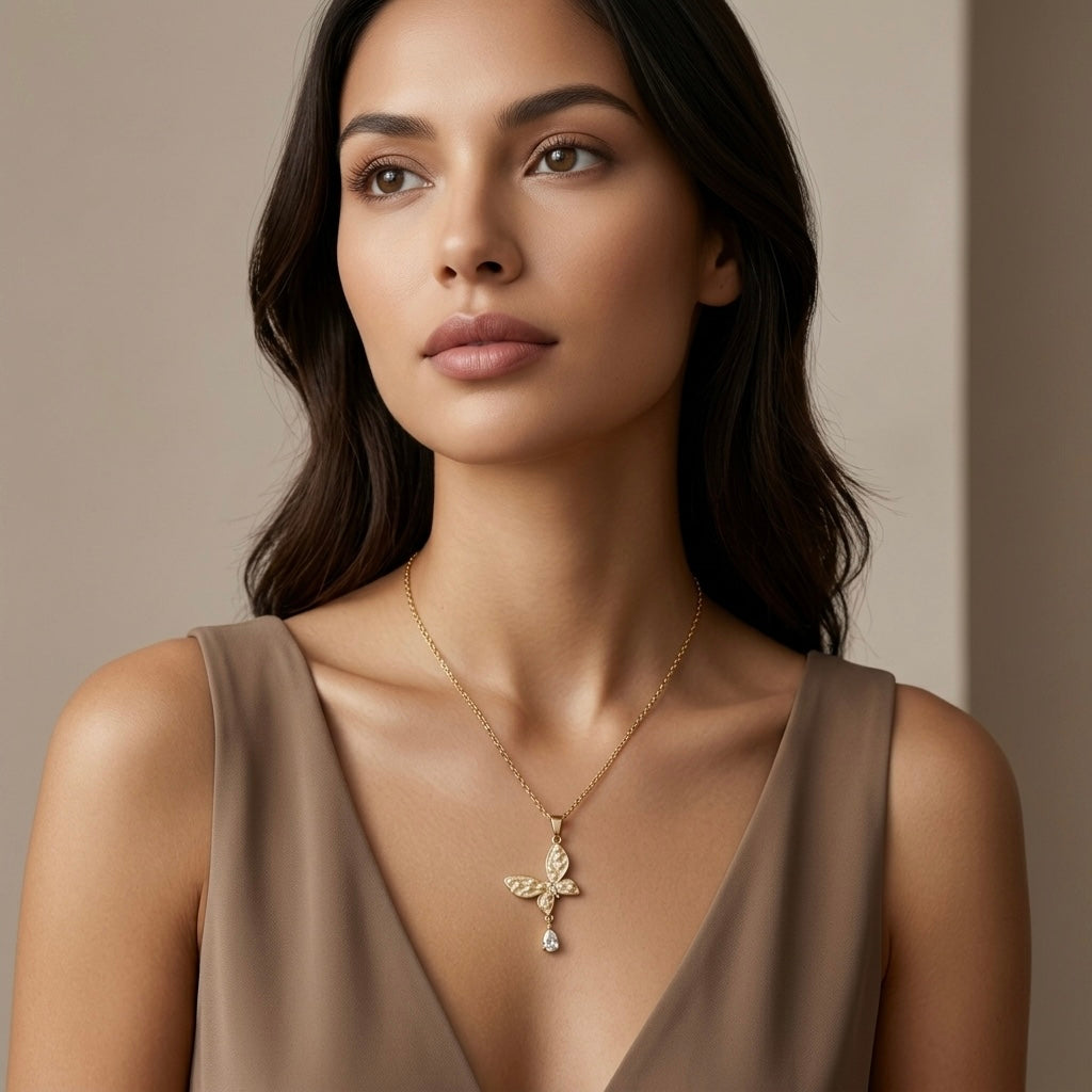 Pearl Butterfly Drop Pendant Chain