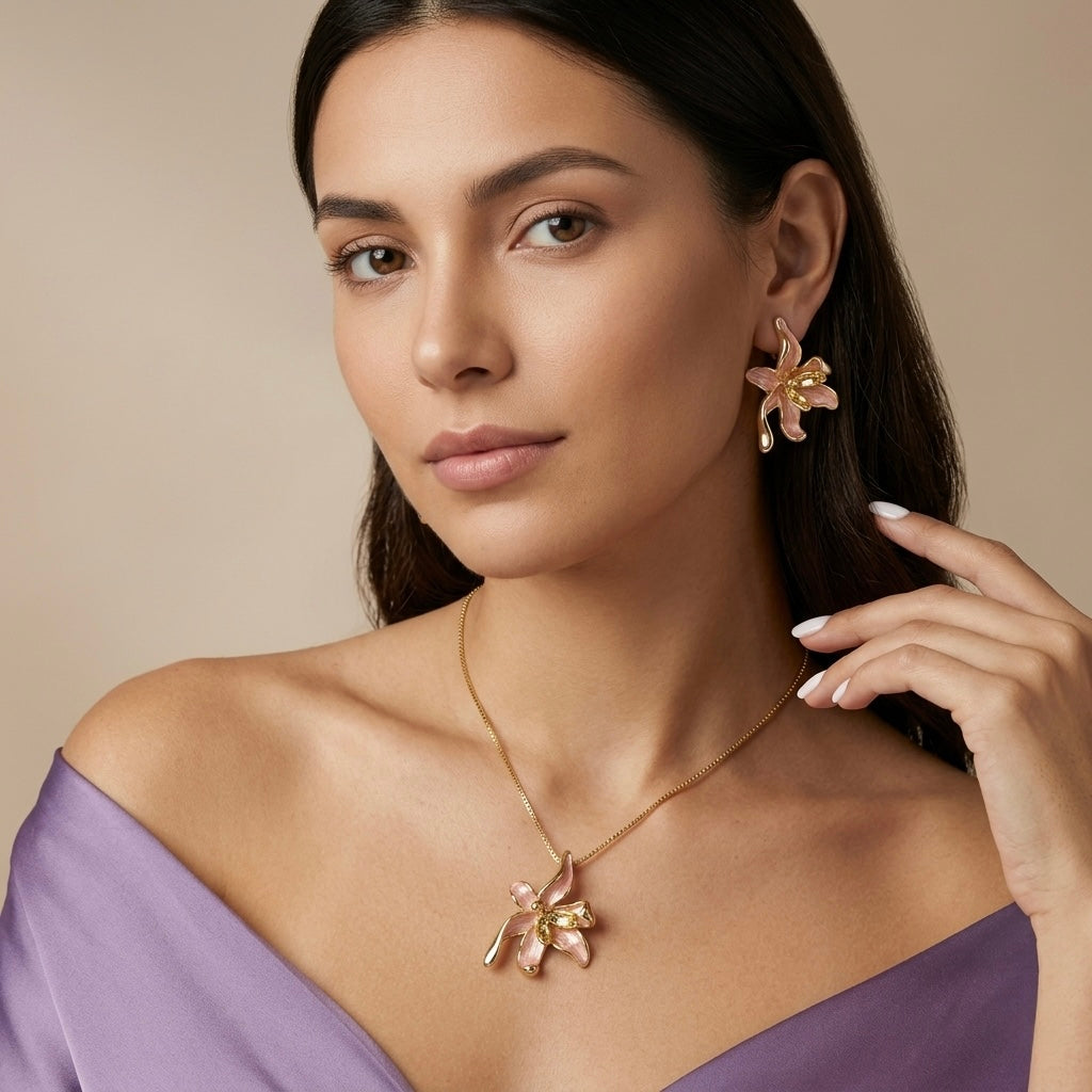Blush Pink Floral Pendant Set
