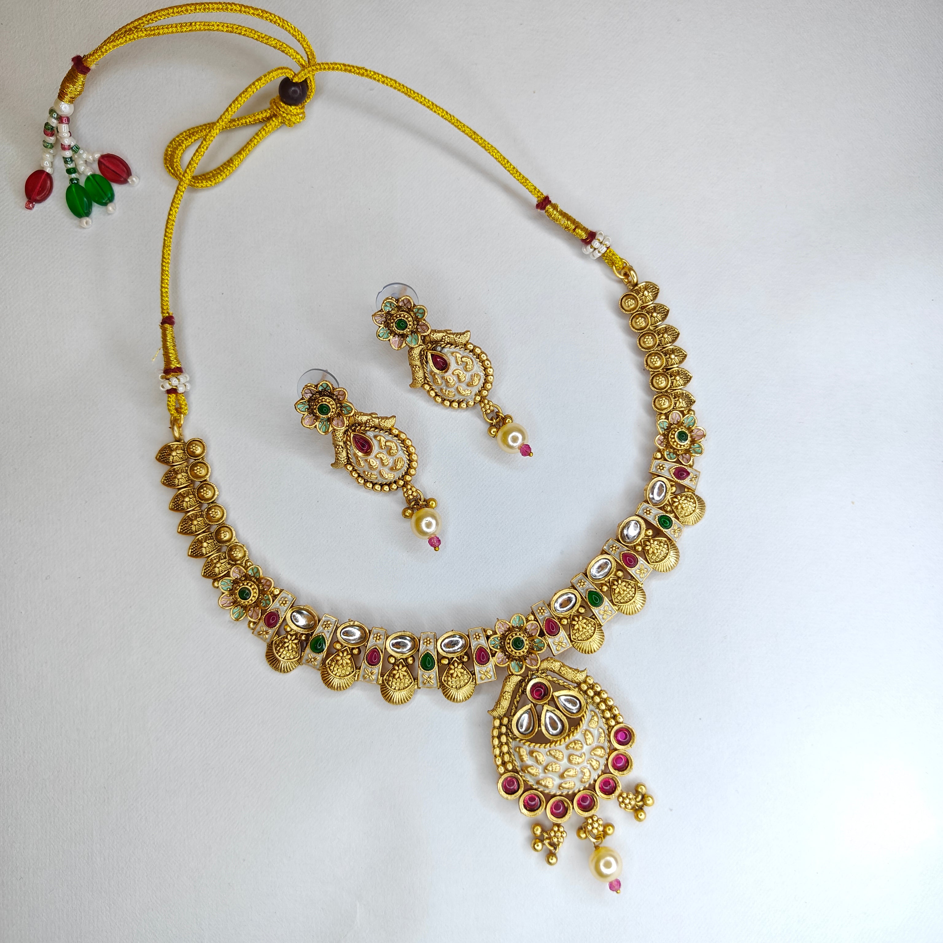 Traditional Temple Necklace Set with Pendant & Earrings