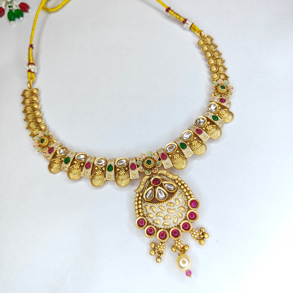 Traditional Temple Necklace Set with Pendant & Earrings
