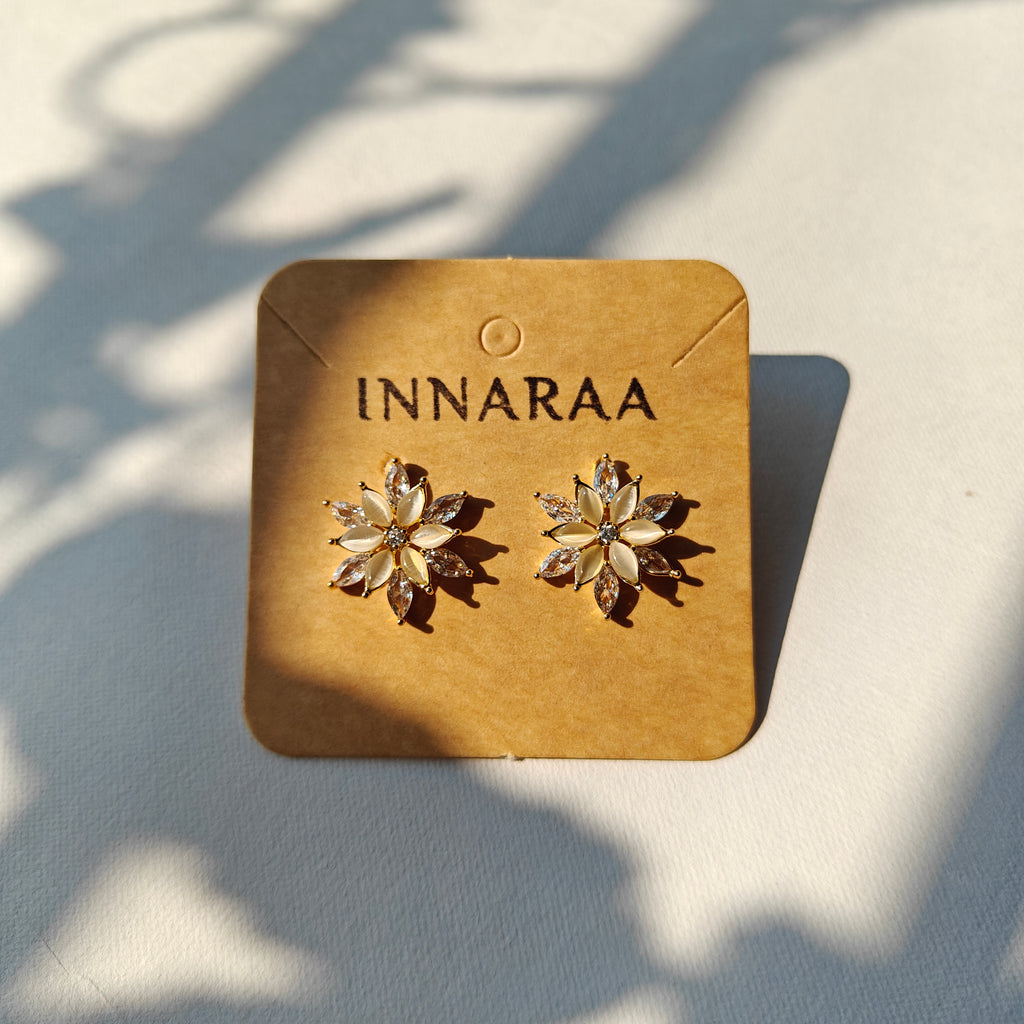 Pearl Crystal Flower Stud Earrings