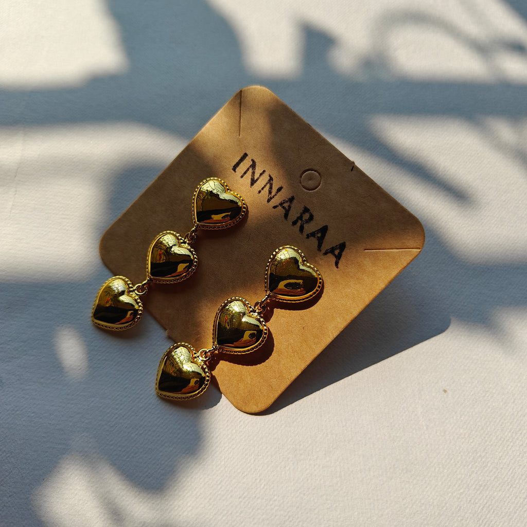 Golden Hearts Drop Cluster Earrings