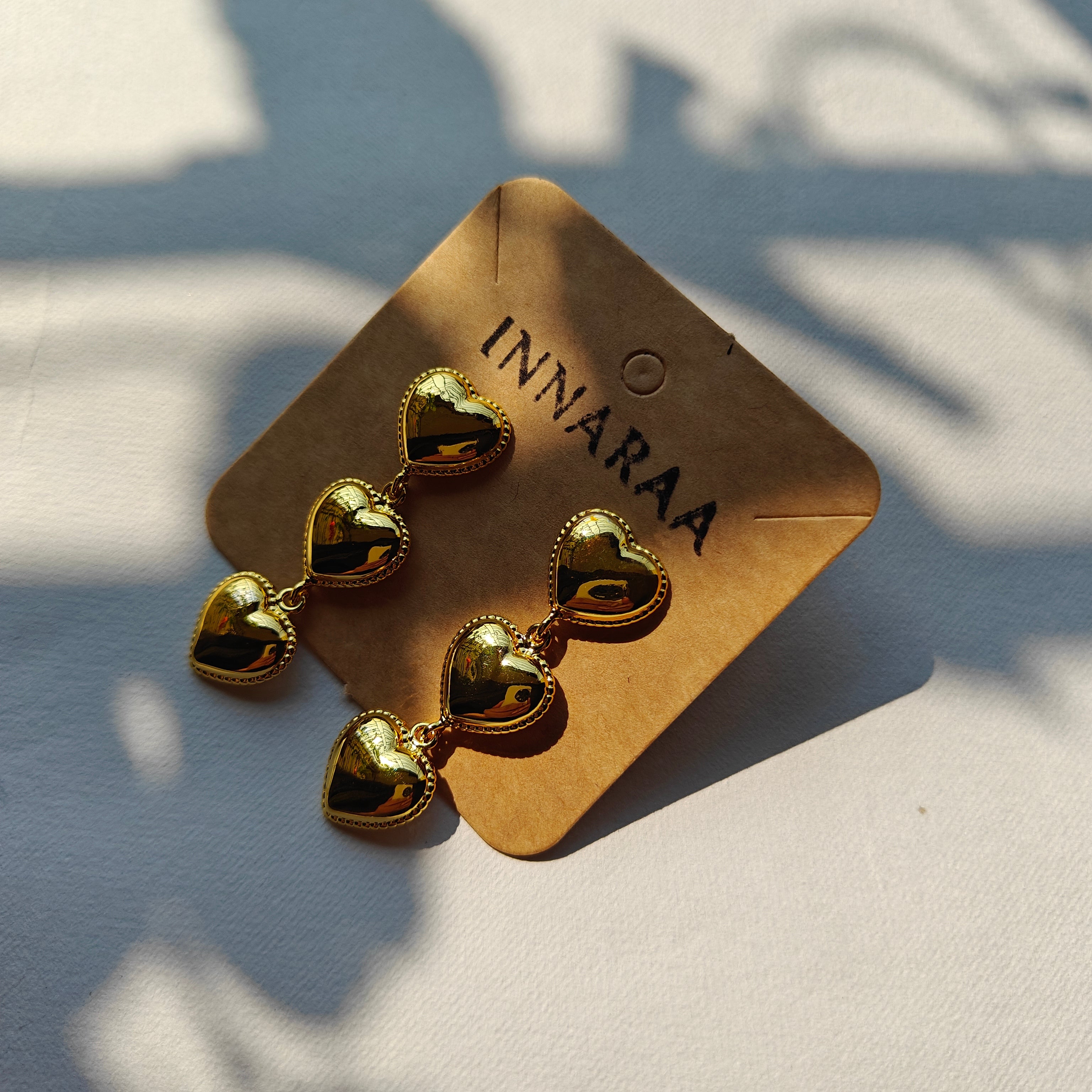 Golden Hearts Drop Cluster Earrings
