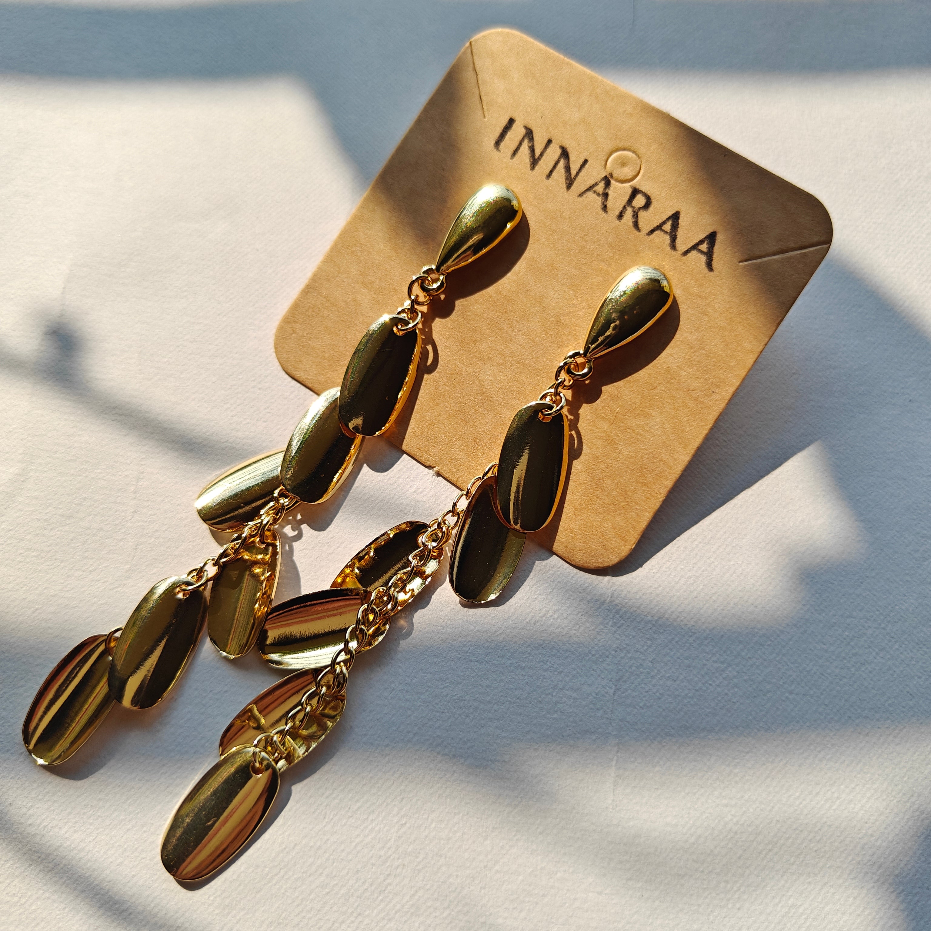 Gold Tone Petal Dangle Earrings