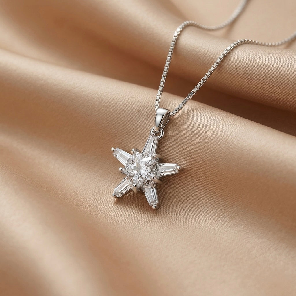 Silver Crystal Star Pendant Chain
