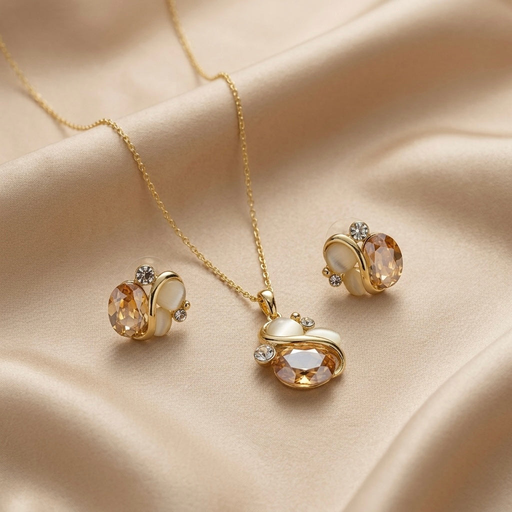 Peach Crystal Swirl Pendant Set