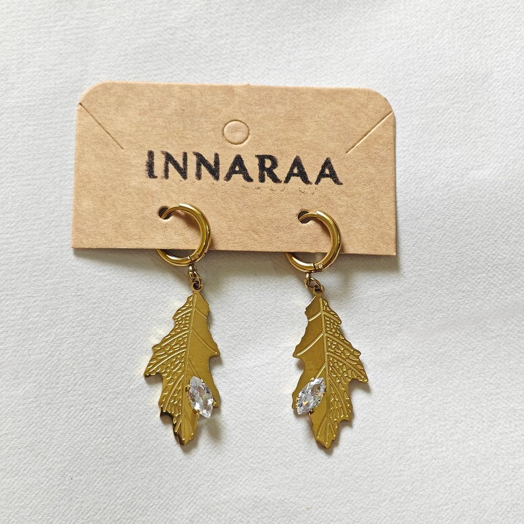Gold Leaf Hoop Drop Earrings