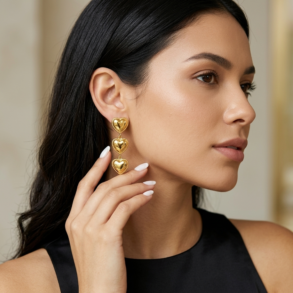 Golden Hearts Drop Cluster Earrings
