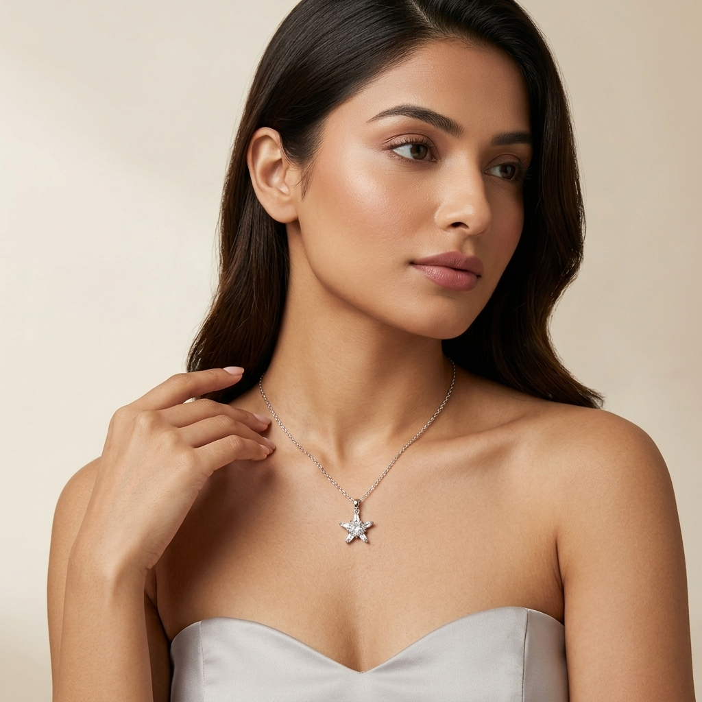 Silver Crystal Star Pendant Chain