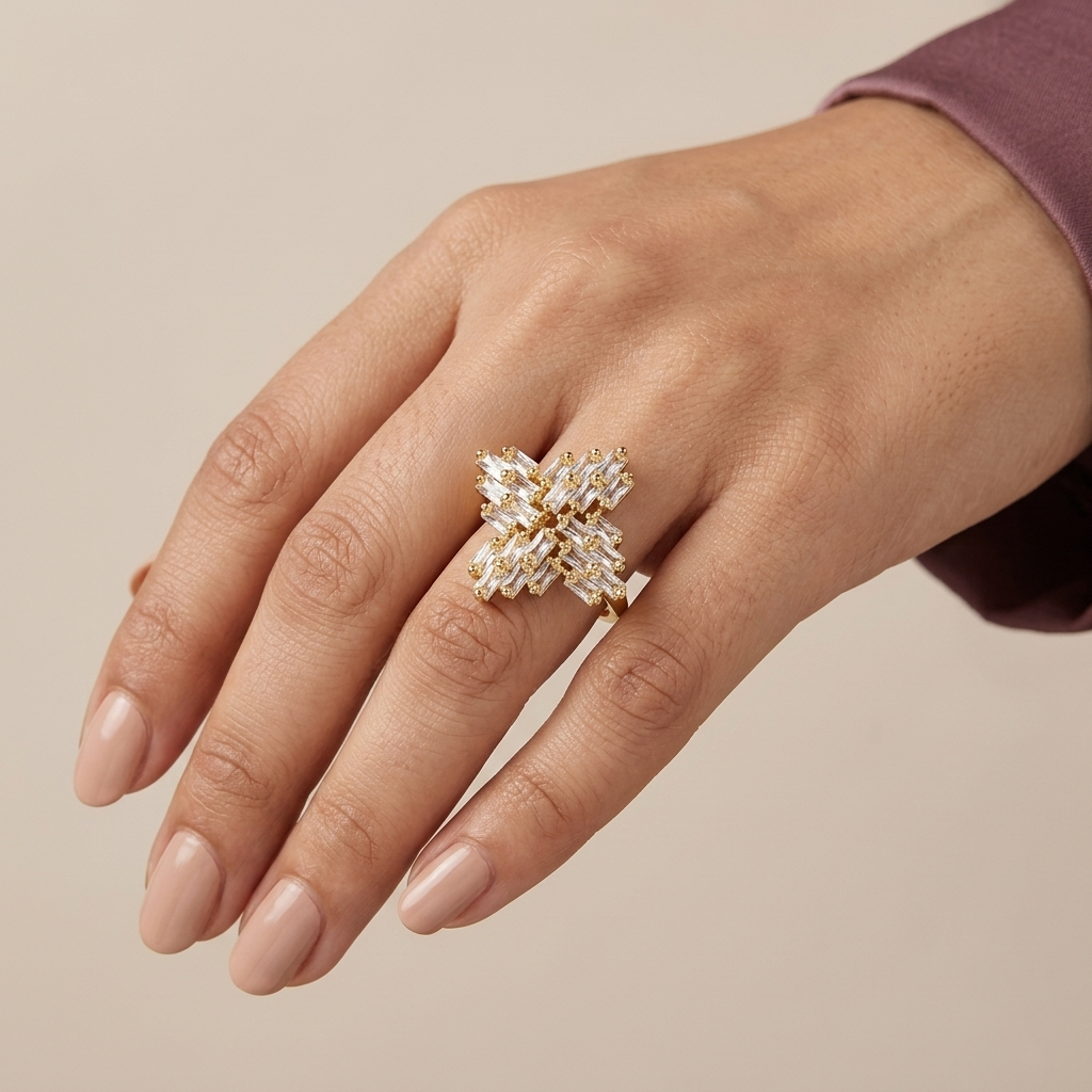 Gold Geometric Crystal Adjustable Ring
