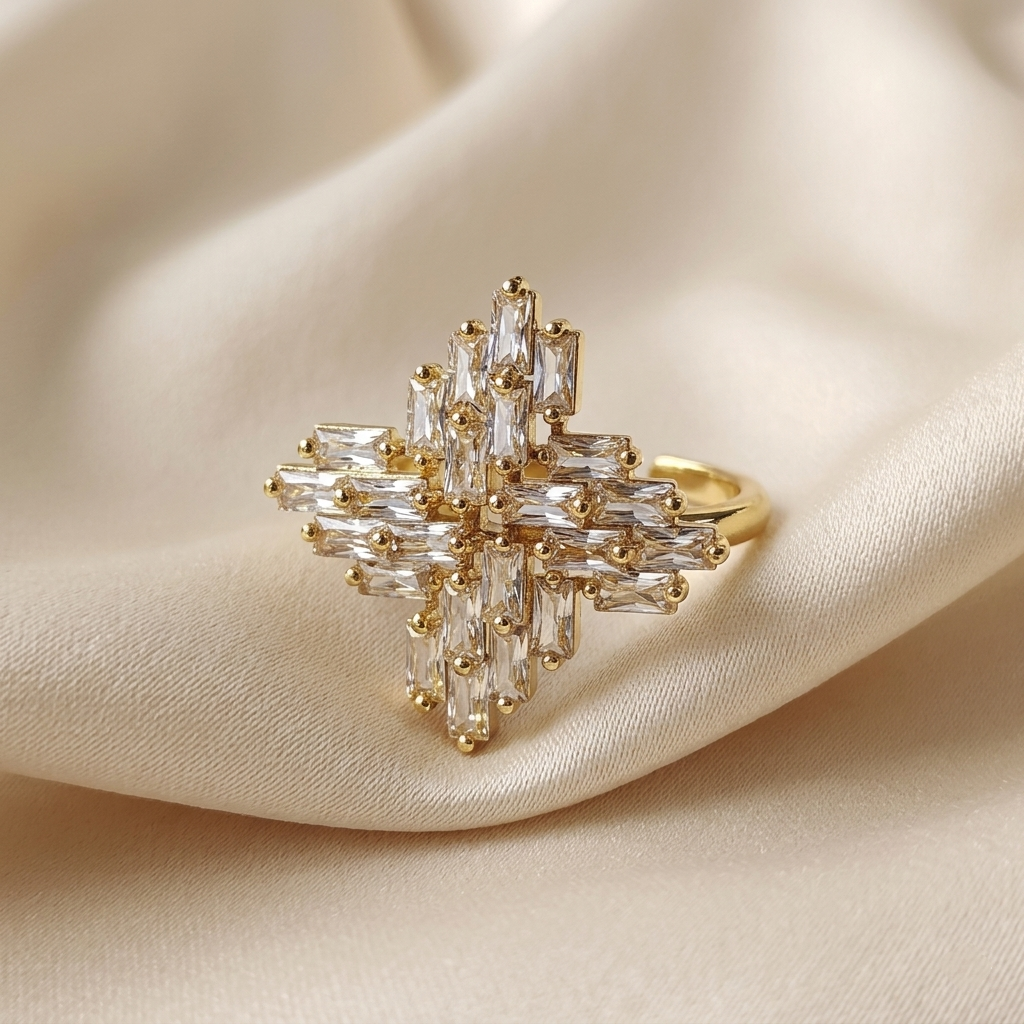 Gold Geometric Crystal Adjustable Ring