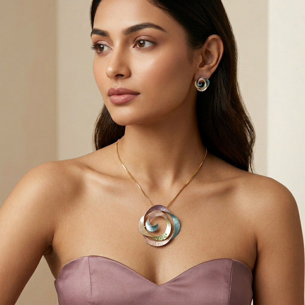 Pastel Coral Wave Circle Pendant Set