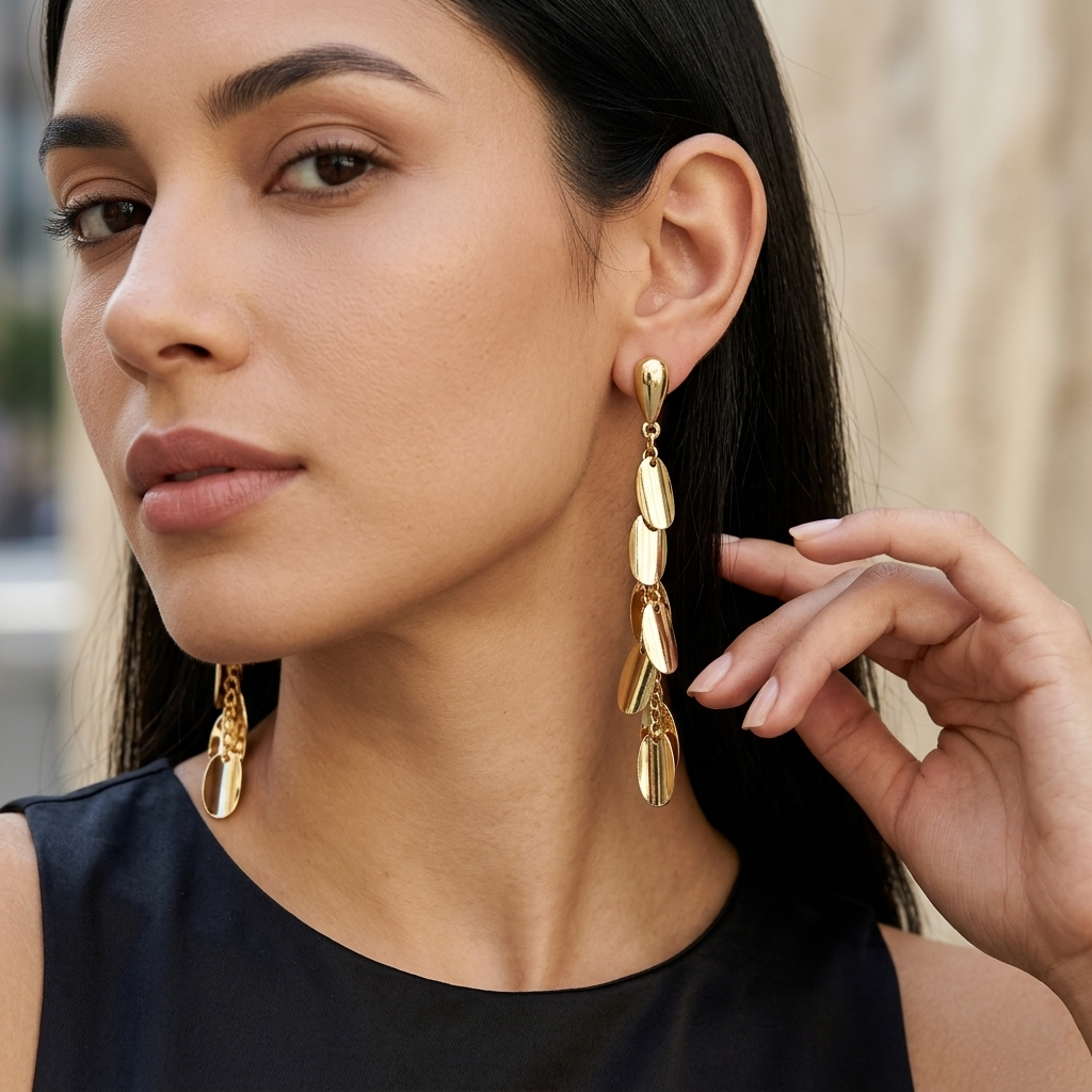 Gold Tone Petal Dangle Earrings